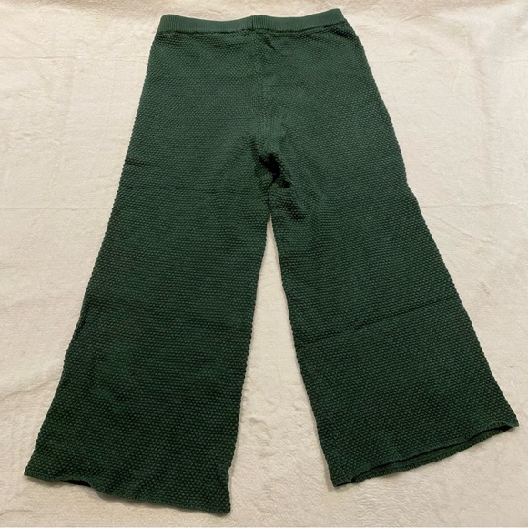 (L) Free People Hailee Waffle Knit Pants Green Cotton Large Wide Leg High Rise - Picture 8 of 9